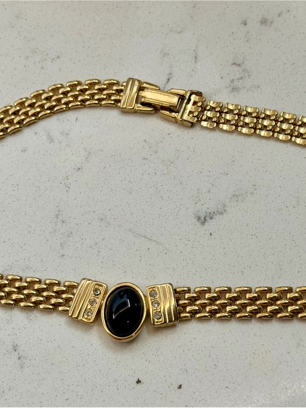 Vtg. 80’s Panther Link Choker Necklace Gold Tone Black Cabachon Rhinestone 18” - Picture 4 of 10
